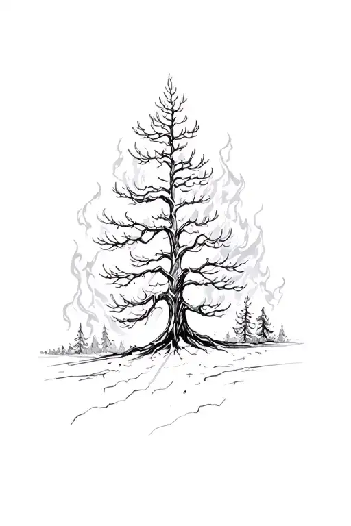 Lightning Starting Pine Tree On Fire