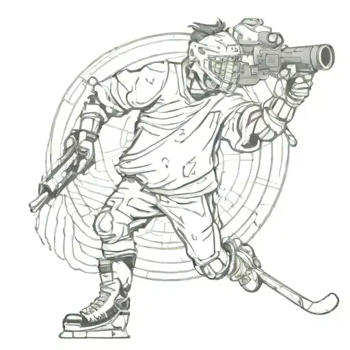 A Camra Lense With Hockey Player Shooting And Football Player Inside The Lense