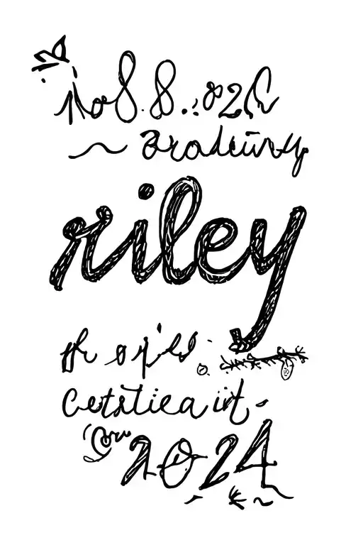 The Name Riley Written In Cool Text Text With The Date Written 10-8-2024 No Background