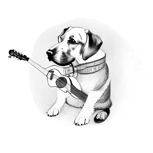 A Dog Playing A Guitar In Front Of My Grandma's House