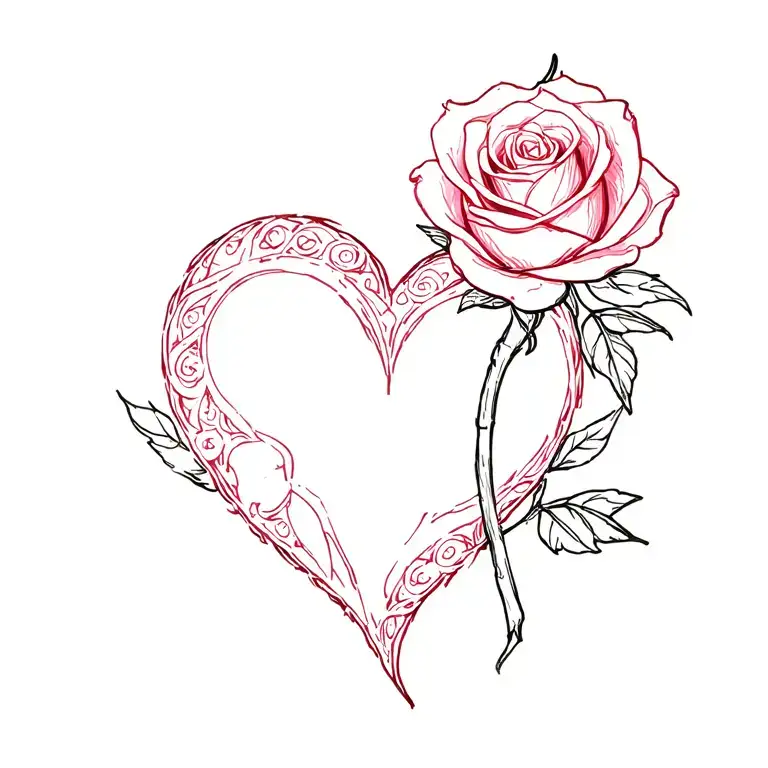 Tiny Heart And Rose Tatoo For One Sided Love
