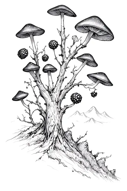 Black Berries Mushrooms Mountain Landscape