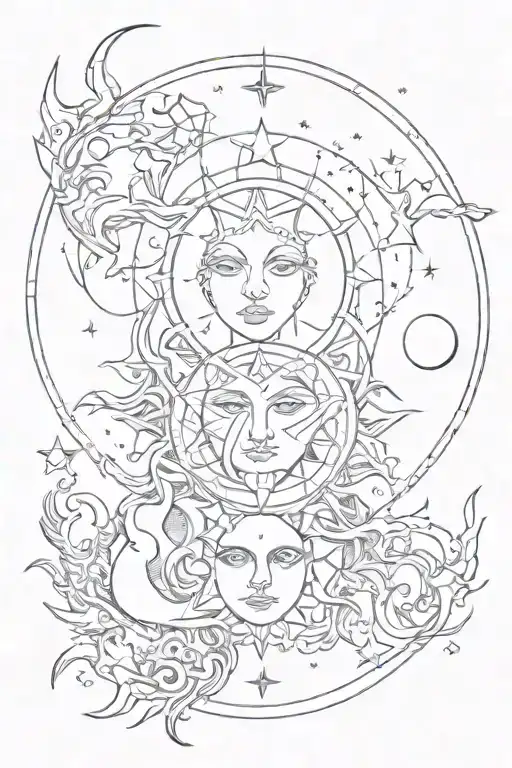 Sun And Moon With The Constellations Of Cancer And Sagittarious