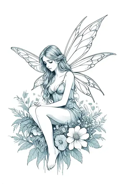 Fairy Sitting On Flowers