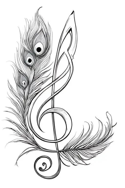 Treble Clef Symbol With Flute And Peacock Feather