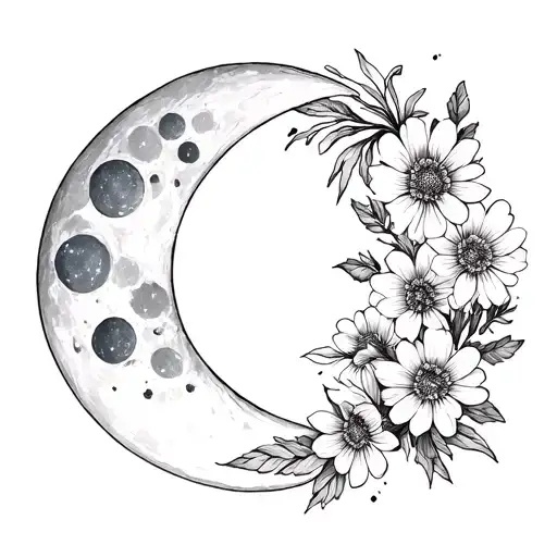 Waxing Gibbous And Waxing Crescent Moon Phase With Cosmos Flower Petals