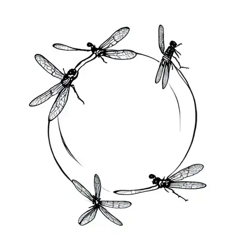 4 Tiny Dragonflies Flying In A Circle Shape
