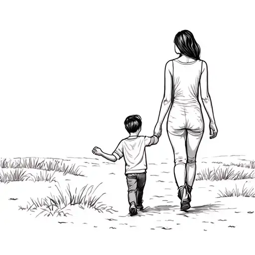 A Mother And Her Son Holding Hands Walking