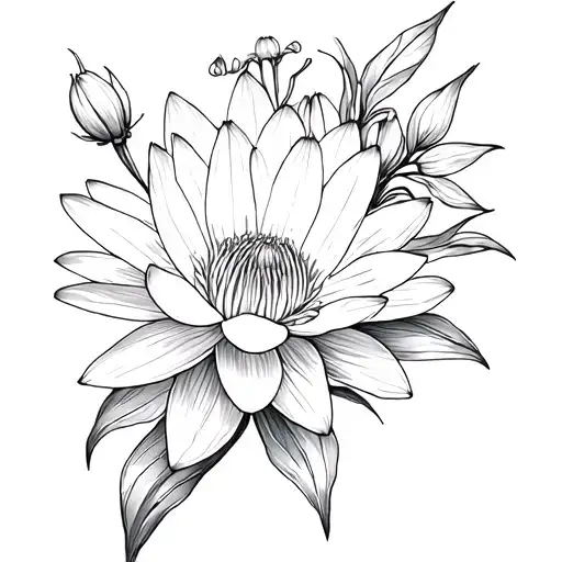 Water Lily And Cosmos Flower Blooming