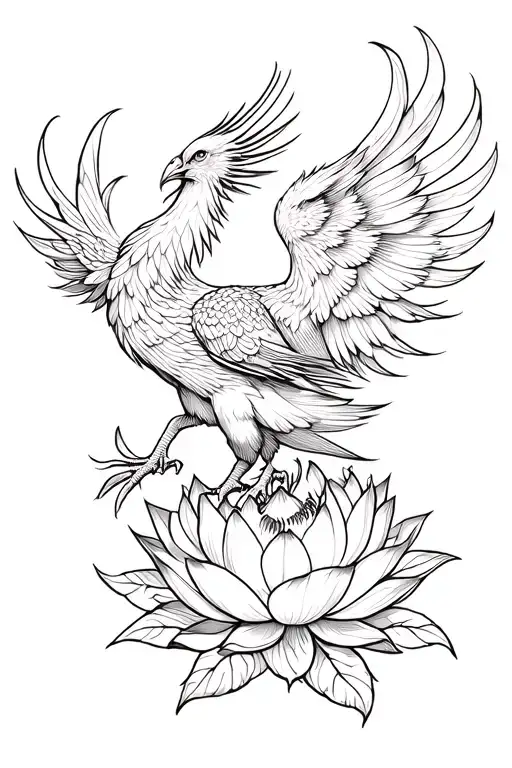 Phoenix And Lotus Flower