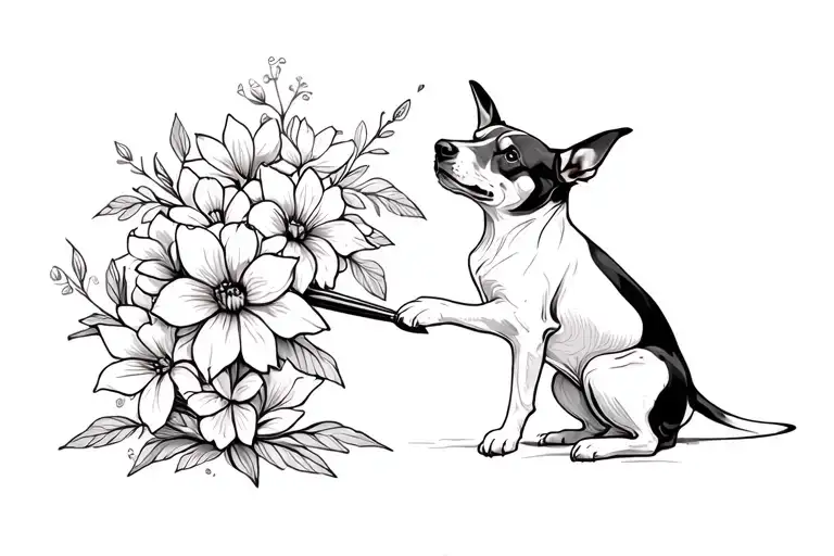 Flowers Intertwined With Pointer Dog Playing