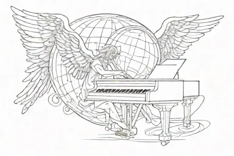 A Celestial Angelic Being Holding A Globe With Piano Keys As Wings