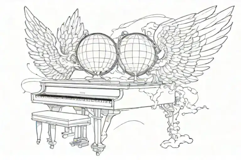 A Celestial Angelic Being Holding A Globe With Piano Keys As Wings