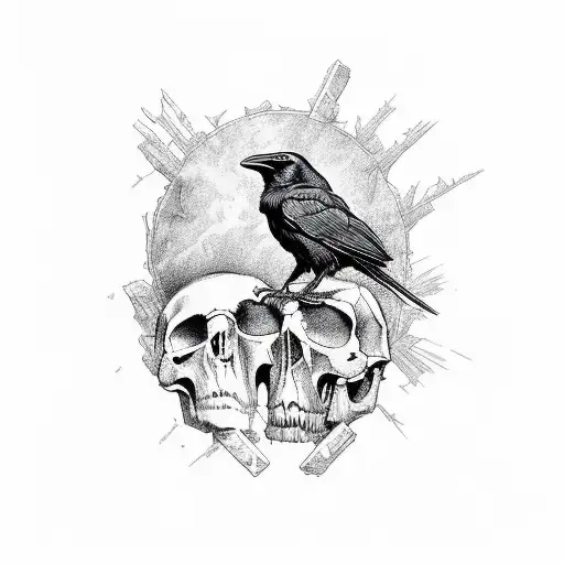 Raven Propped On Skull By Edgar Allen Poe