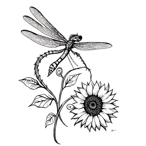 Dragon Fly And Sunflower With Roman Numerala