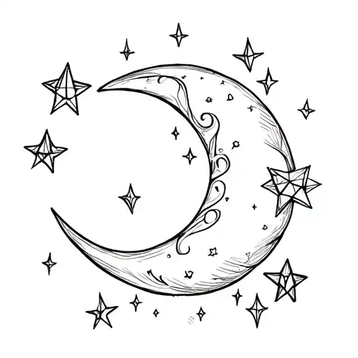 Waxing Crescent Moon Surrounded By Diamond Stars