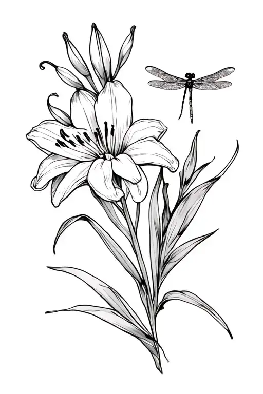 Lily Orchard Tulip Gladiolus And Dragonfly