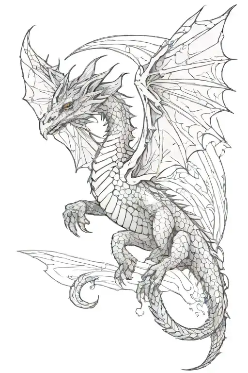 Tattoo Of A Flying Dragon With Downward Directed Wings Without Front Legs With A Round Muzzle