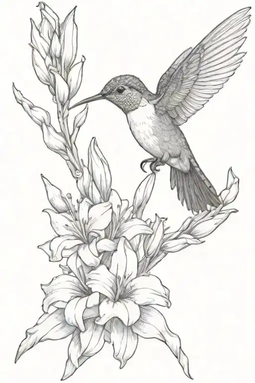 Hummingbird With Gladiolus Flower Intertwined