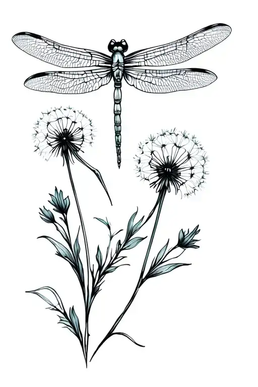 Dragonfly And Dandelion Flower