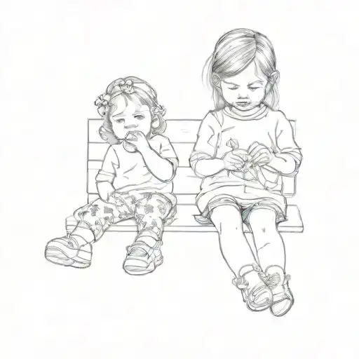 Two Little Girls Sitting On Bench