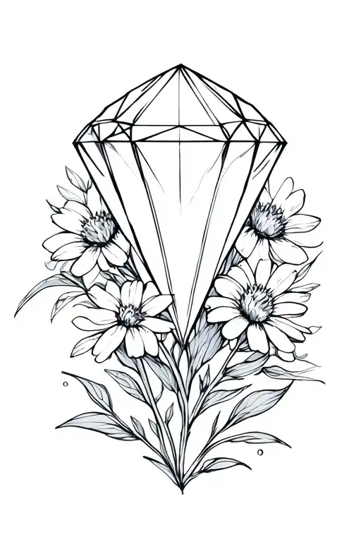 Diamond Gem With Wildflowers Behind Vintage Design