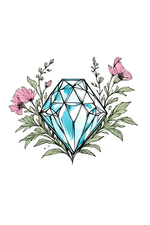 Diamond Gemstone With Wildflowers Behind It Vintage Design