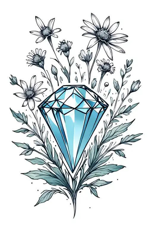 Diamond Gemstone With Wildflowers Behind It Vintage Design