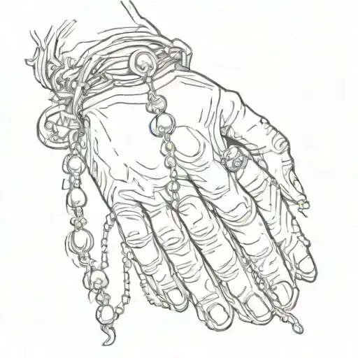 A Hand In A Prayer Holding A Dangling Rosary