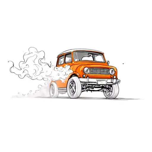 An Orange Car With Smoke Coming Out Of It