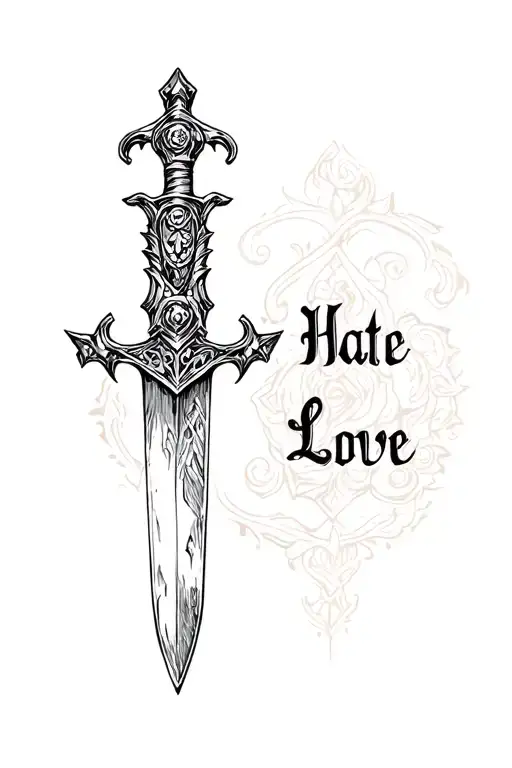 Dagger With The Inscription Hate Love