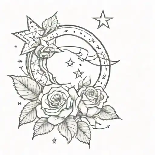 Rose And Moon With Two Stars