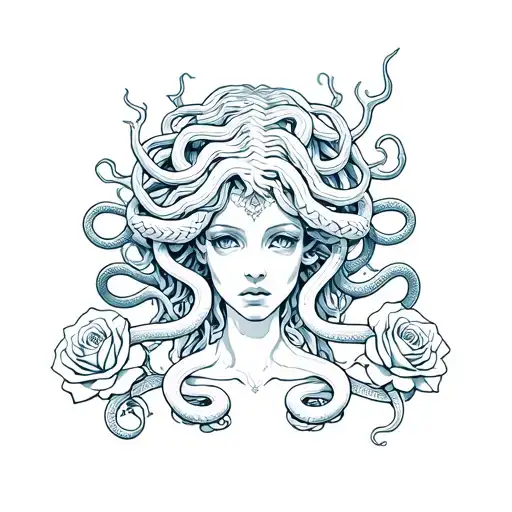 Medusa With Twelve Snakes And Two Roses