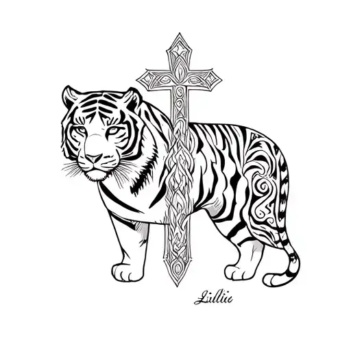 Cross With Tiger Lillie's Abstract Line Work