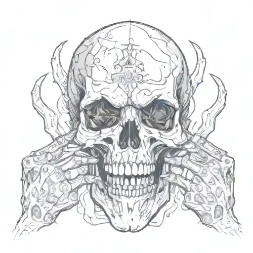 Skull With Both Hands Covering His Mouth Open Looking