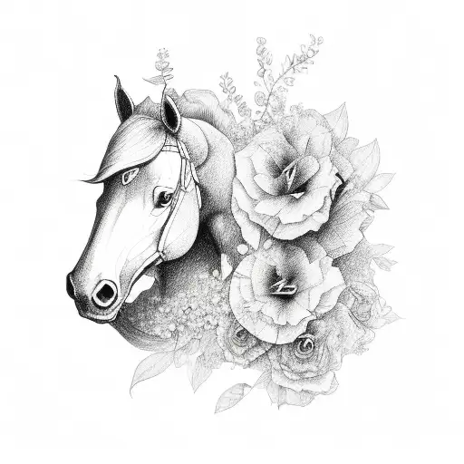 Half Front Horse Head Half Flowers