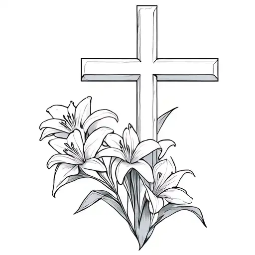 Thin Cross With Dainty White Lilies Growing Along It