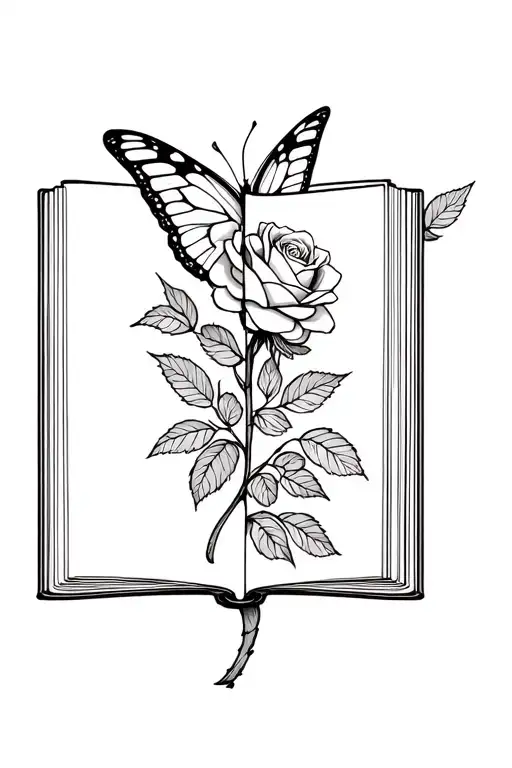 Book With A Rose And Half A Butterfly Wing