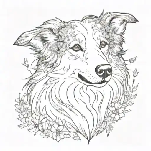 A Floppy Eared Scotch Collie Dog Made Out Of Wildflowers