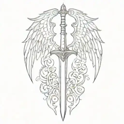 Sword With Angle Wings Spread Wings