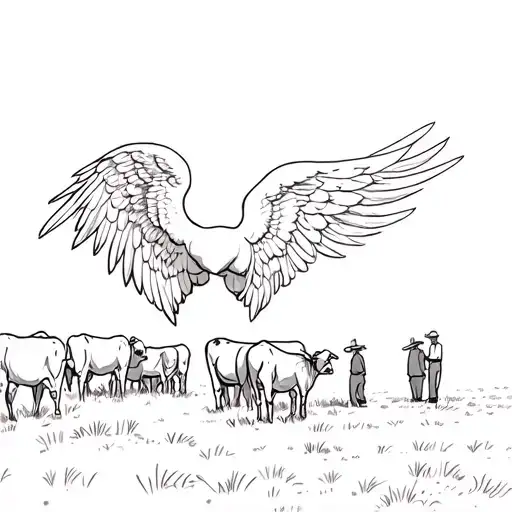 Cows Grazing With Two Farmers Watching One Has Angel Wing Shadow