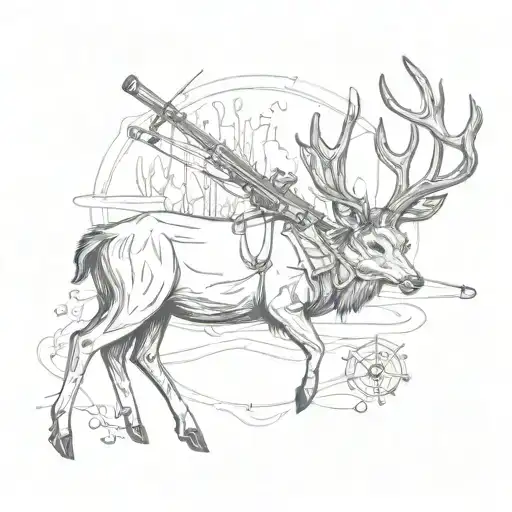 A Deer With A Rifle And Fishing Rod Crossed