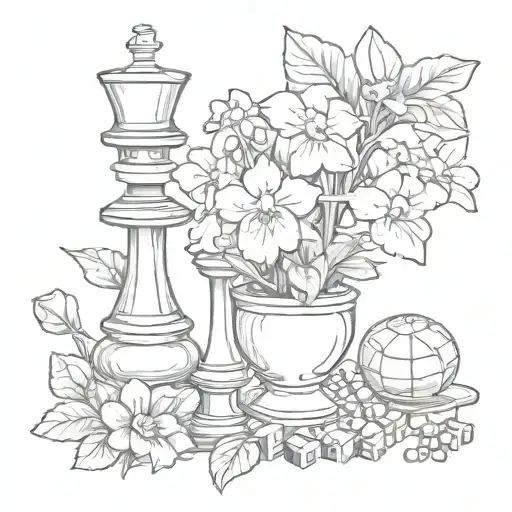 African Violet Flower And Chess Pieces