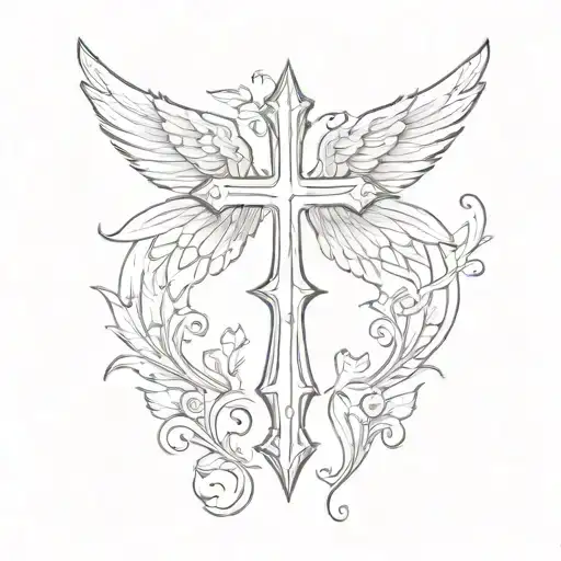 Feminine Christian Cross With Angel Wings