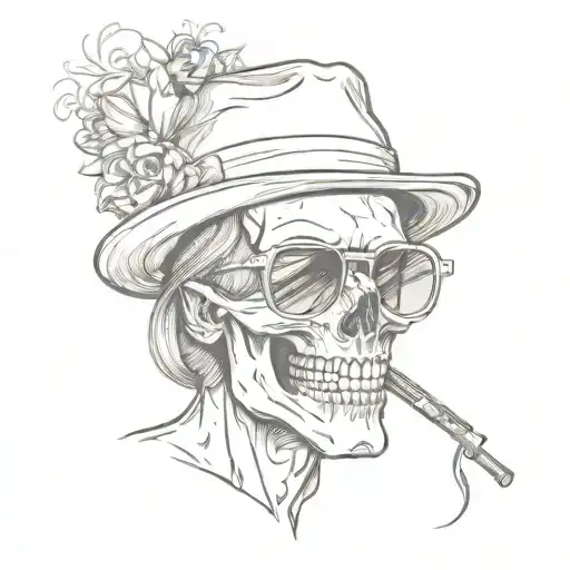 Skull Wearing Bucket Hat And Sunglasses In 1970 Cadillac De Ville