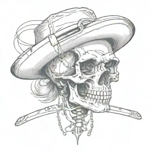 Skull Wearing Bucket Hat Driving 1970 Cadillac Convertible