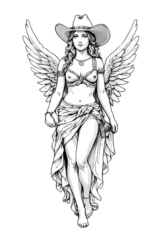 Greek Femal With Wings And Cowboy Hat