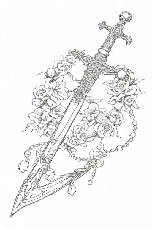 Delicate Sword With Rosary Intertwined