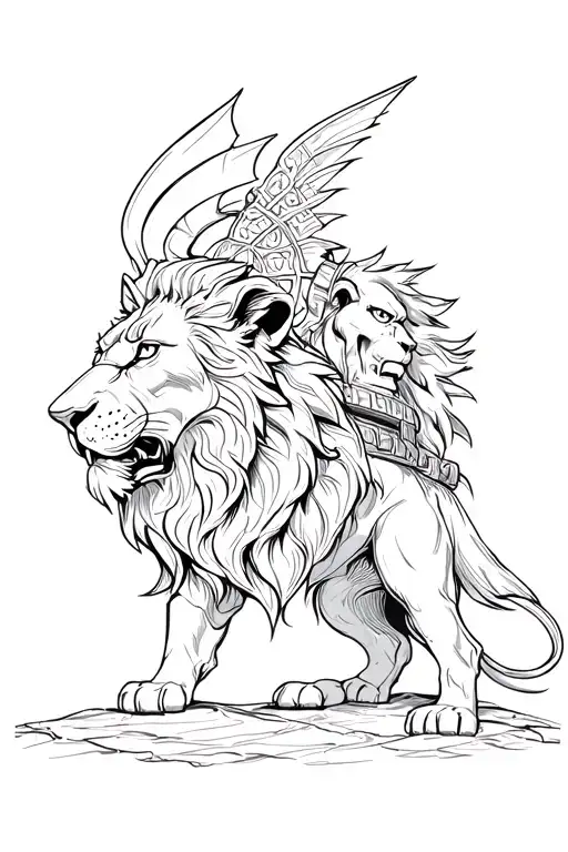 Spartan And Lion Surrounded