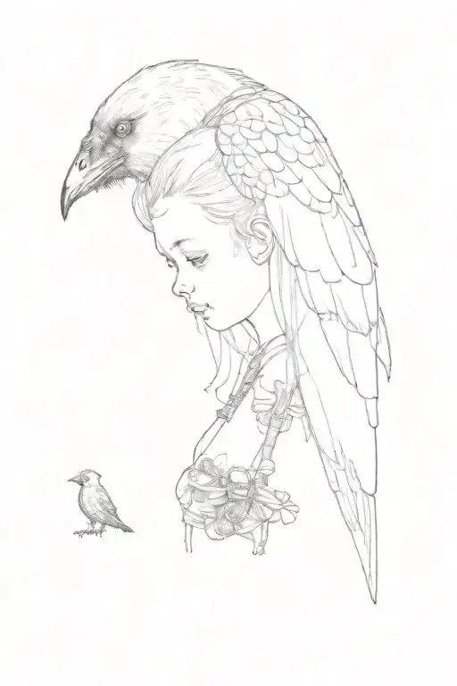 A Little Girl And A Crow